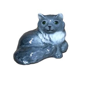 Hagen Renaker Old Monrovia Gray Persian Cat Figurine Green Eyes Kitty Cute Twee